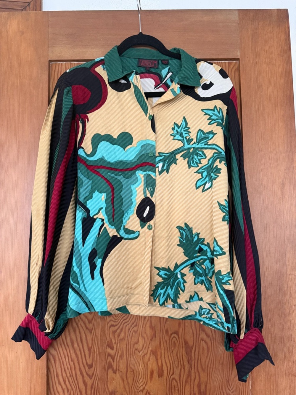 MICHAELE VOLLBRACHT Vintage 1980s Silk Apple Print New Wave Top